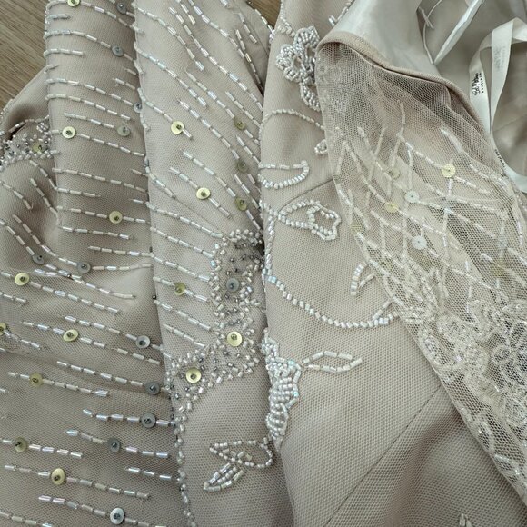 BOB MACKIE vintage taupe embellished beaded bridal wedding dress gown - Picture 6 of 8